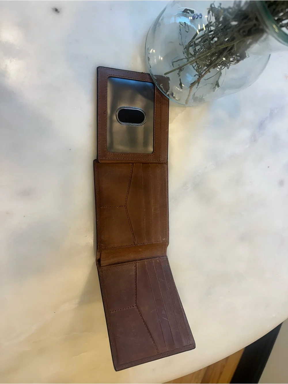 Fossil Brown Leather Men's Trifold Wallet with ID Window